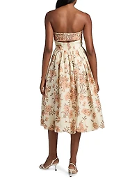 Anisha Floral Linen Strapless Midi-Dress