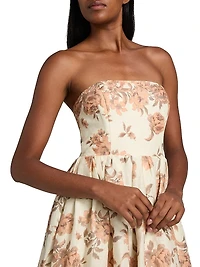 Anisha Floral Linen Strapless Midi-Dress