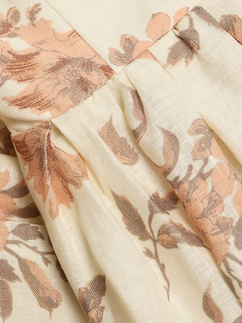 Anisha Floral Linen Strapless Midi-Dress