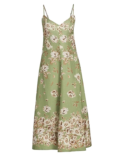 Mae Floral Linen Fit & Flare Midi-Dress