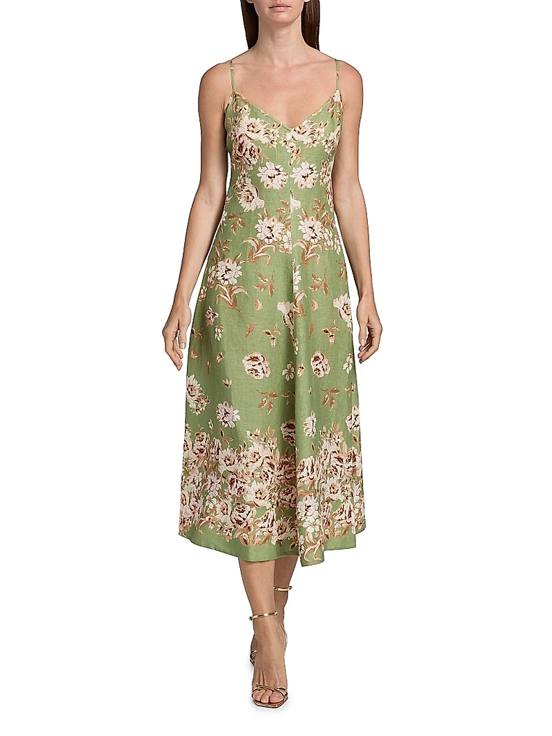 Mae Floral Linen Fit & Flare Midi-Dress