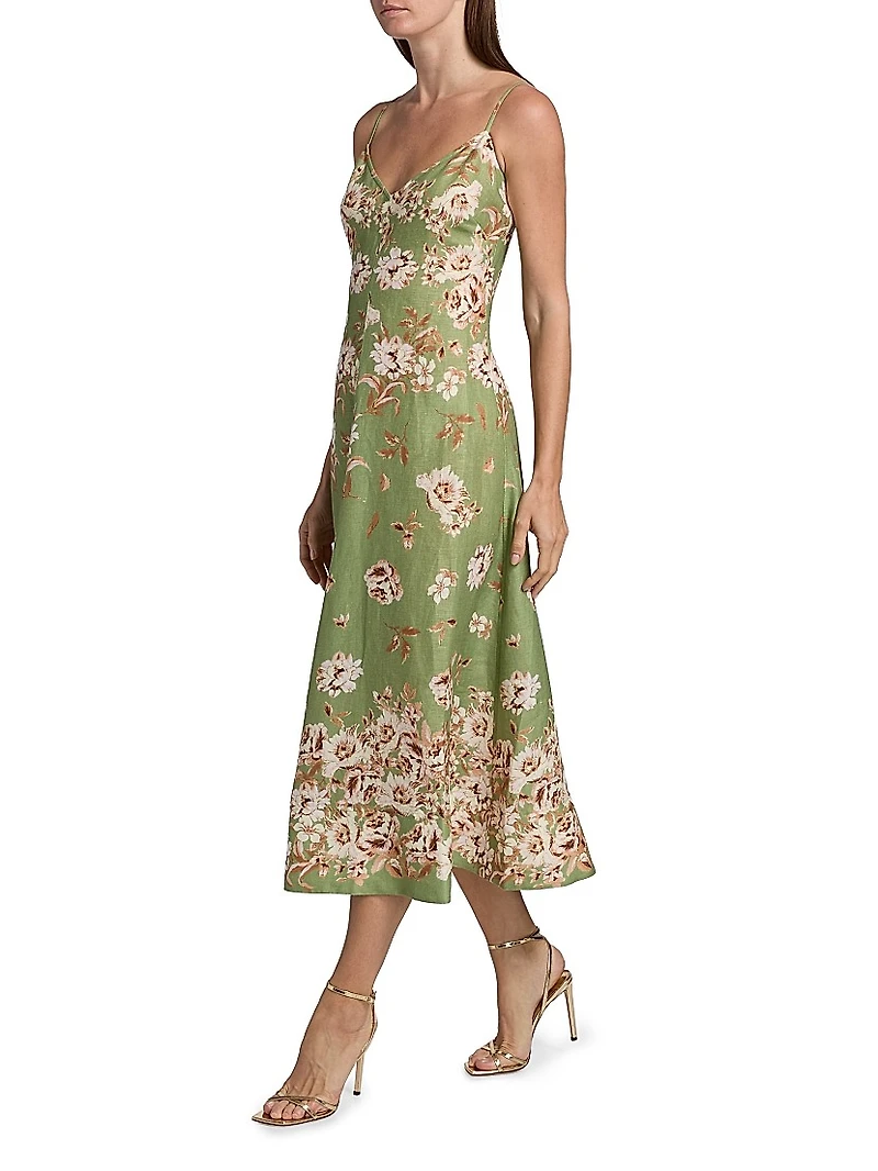 Mae Floral Linen Fit & Flare Midi-Dress