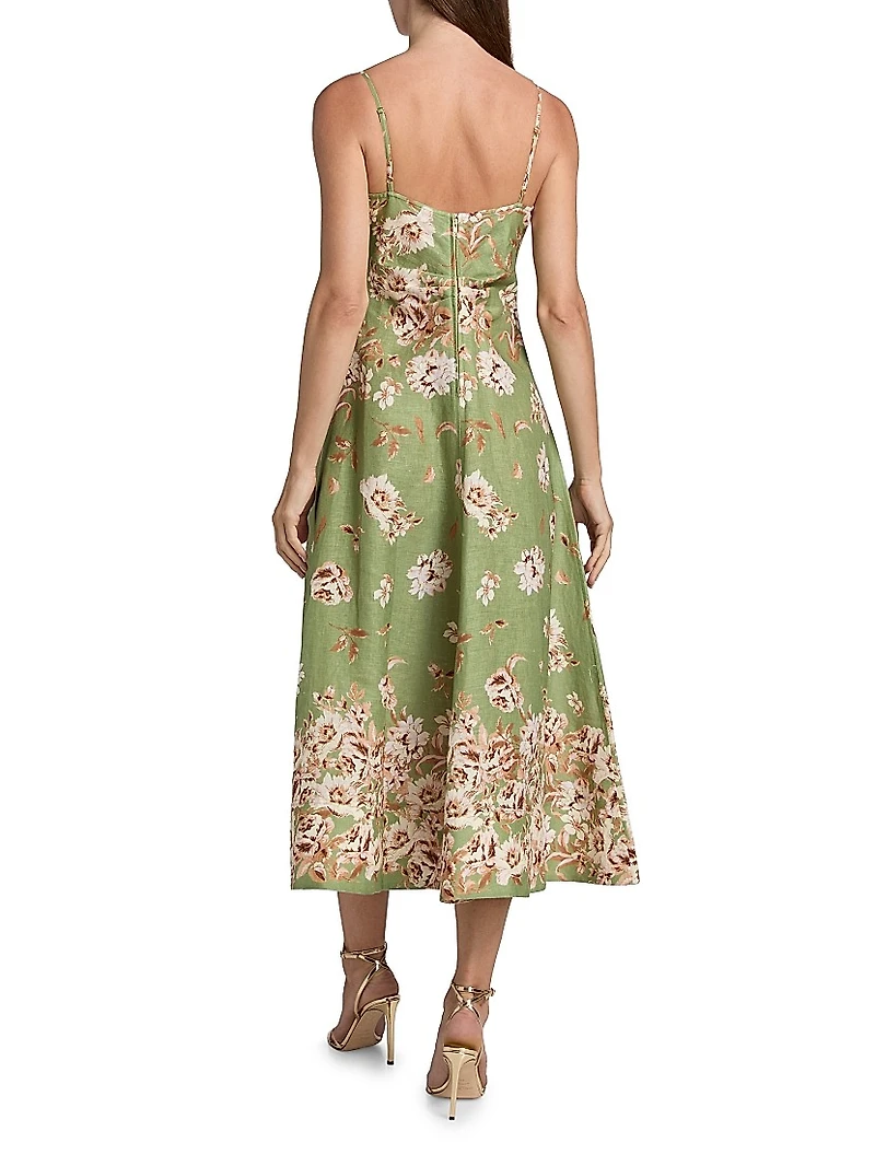Mae Floral Linen Fit & Flare Midi-Dress