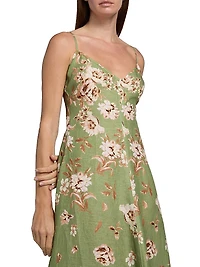 Mae Floral Linen Fit & Flare Midi-Dress