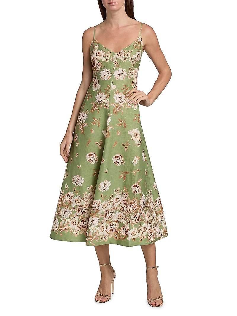 Mae Floral Linen Fit & Flare Midi-Dress