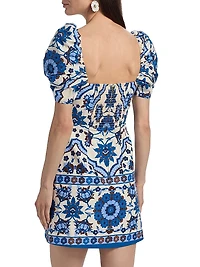 Kelly Tile Print Puff-Sleeve Minidress