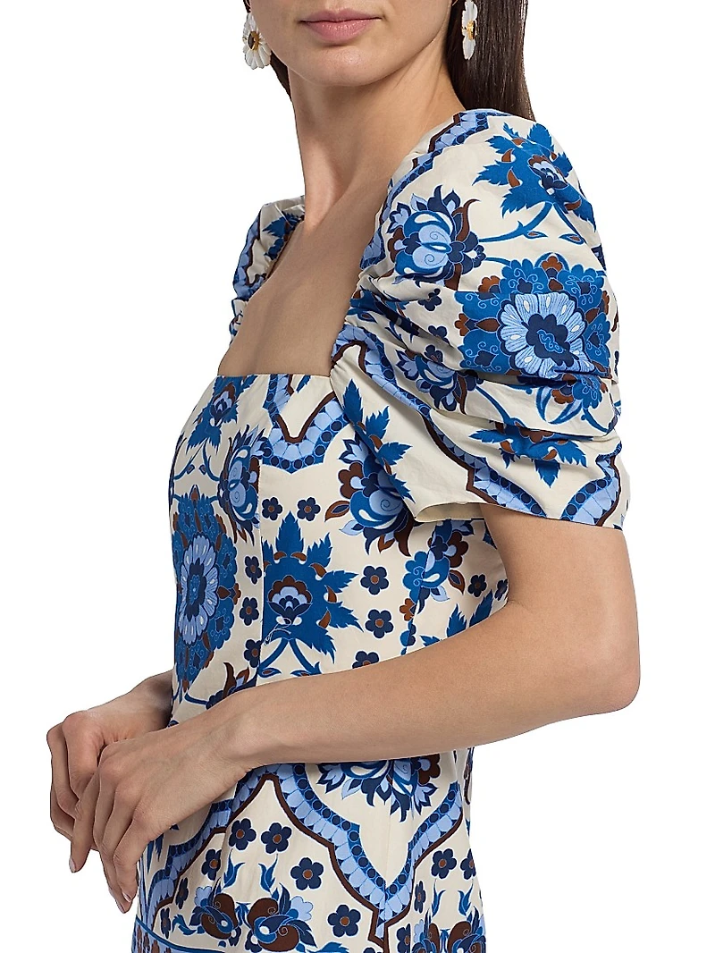 Kelly Tile Print Puff-Sleeve Minidress