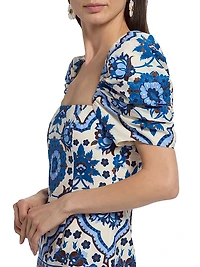 Kelly Tile Print Puff-Sleeve Minidress