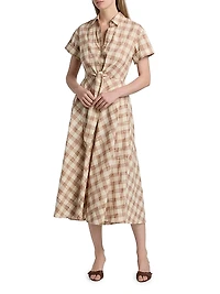 Asbury Plaid Cotton Tie-Waist Midi-Shirtdress