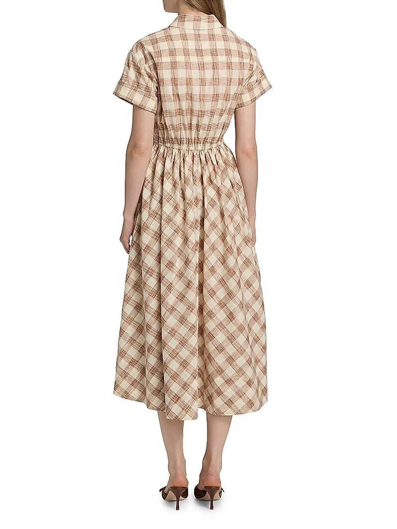 Asbury Plaid Cotton Tie-Waist Midi-Shirtdress