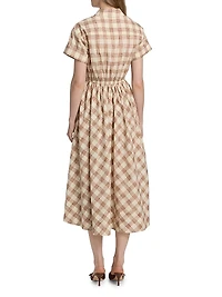 Asbury Plaid Cotton Tie-Waist Midi-Shirtdress