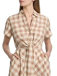 Asbury Plaid Cotton Tie-Waist Midi-Shirtdress
