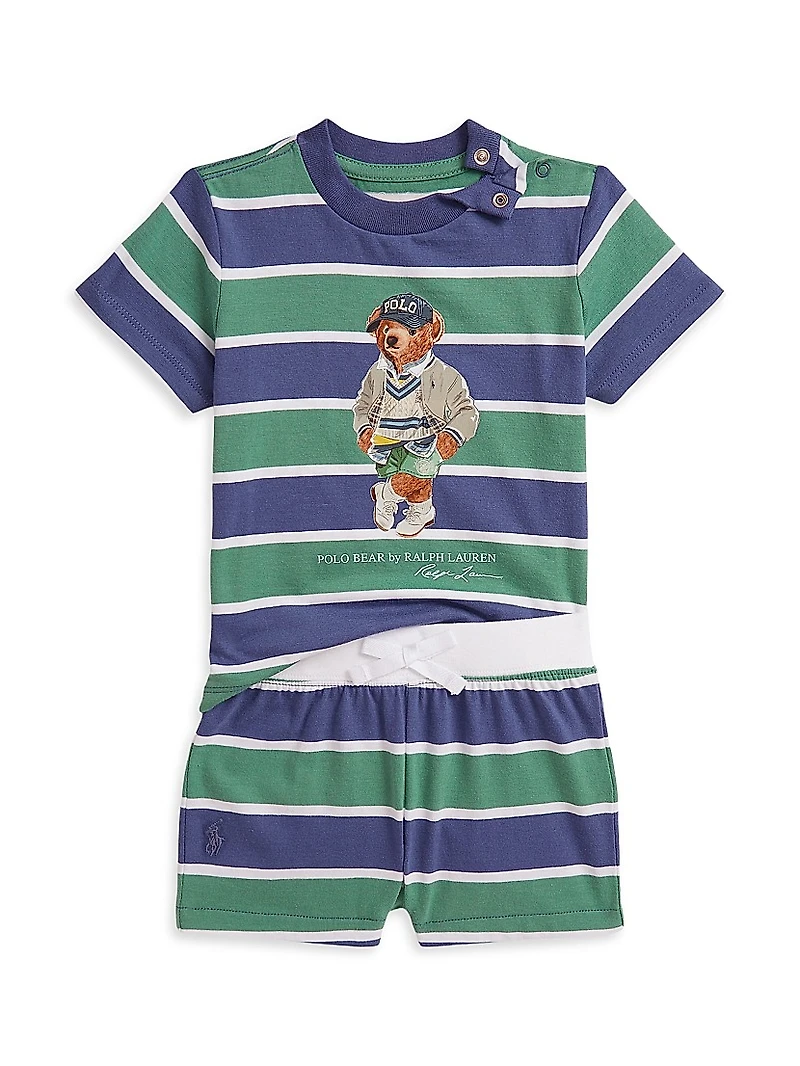 Baby Boy's Striped Polo Bear T-Shirt & Shorts Set