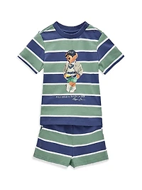 Baby Boy's Striped Polo Bear T-Shirt & Shorts Set