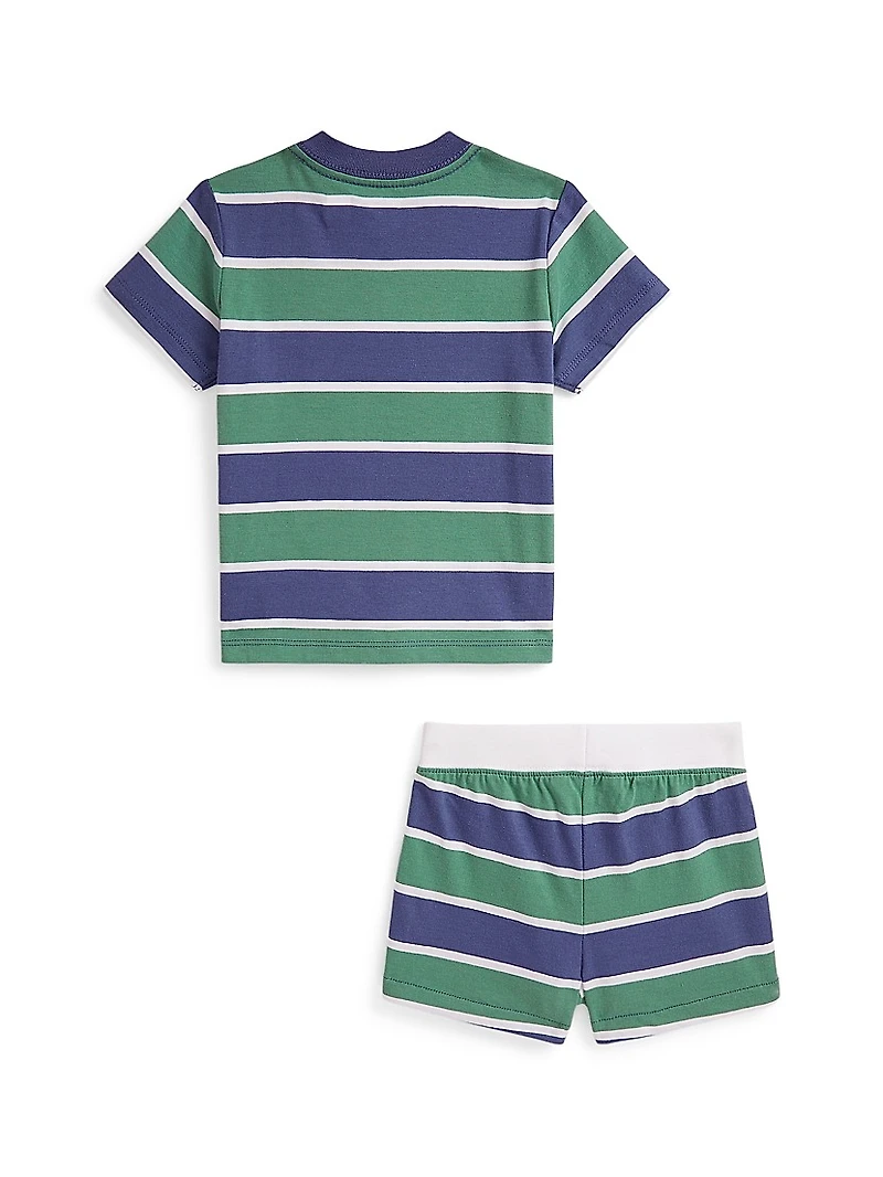 Baby Boy's Striped Polo Bear T-Shirt & Shorts Set