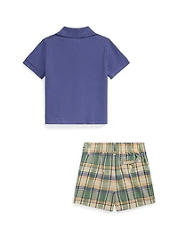 Baby Boy's Mesh Polo Shirt & Madras Shorts Set