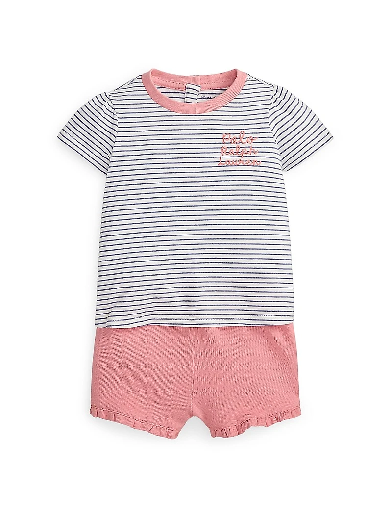 Baby Girl's 2-Piece Striped T-Shirt & Ruffle-Trim Shorts Set