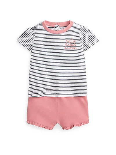 Baby Girl's 2-Piece Striped T-Shirt & Ruffle-Trim Shorts Set