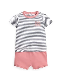 Baby Girl's 2-Piece Striped T-Shirt & Ruffle-Trim Shorts Set