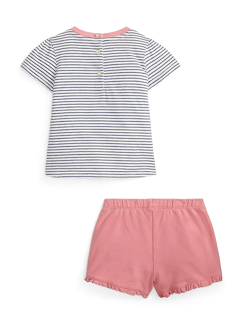 Baby Girl's 2-Piece Striped T-Shirt & Ruffle-Trim Shorts Set