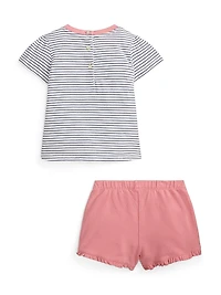 Baby Girl's 2-Piece Striped T-Shirt & Ruffle-Trim Shorts Set