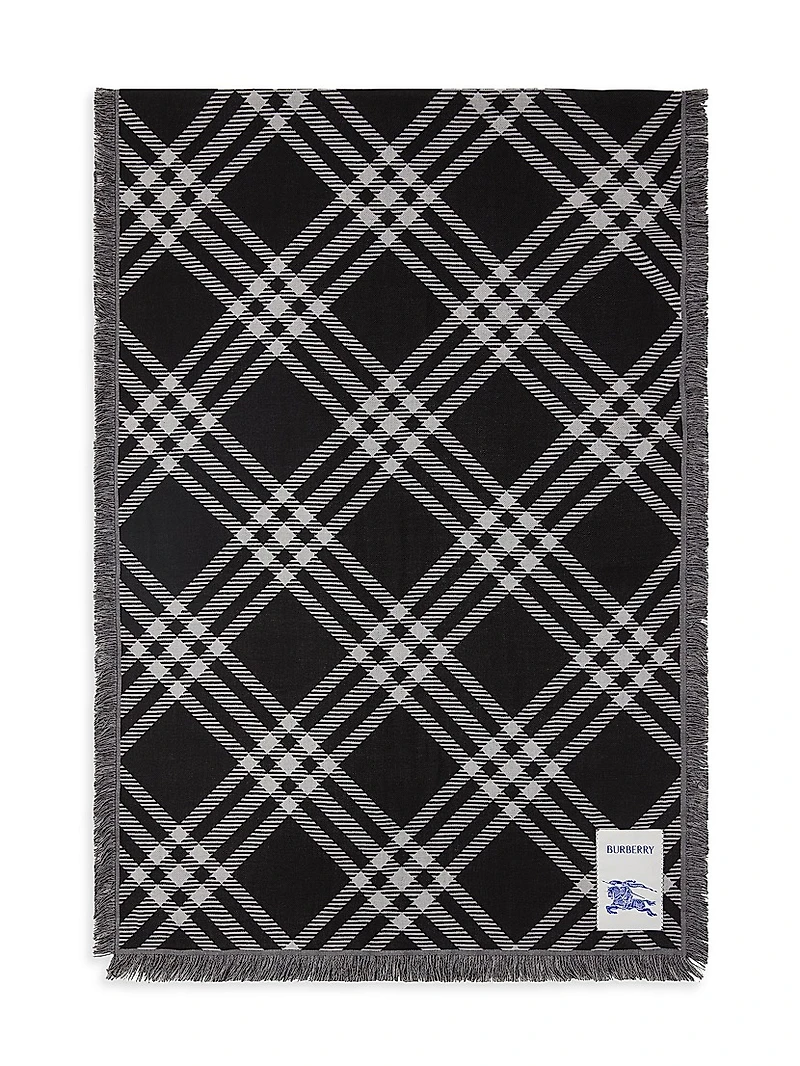 Wide Check Wool Scarf
