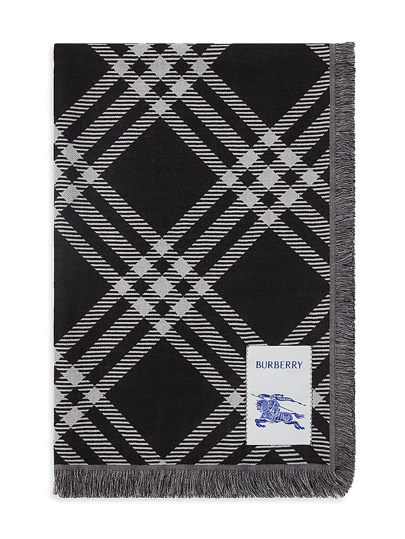 Wide Check Wool Scarf