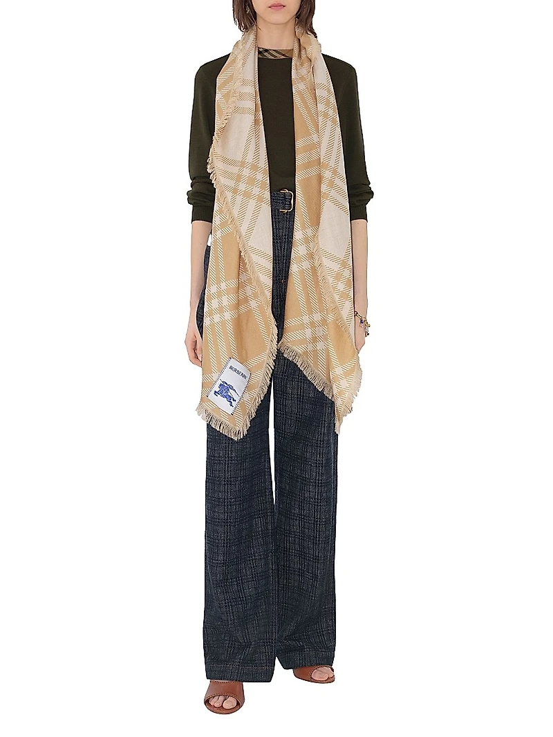 Wide Check Wool Scarf