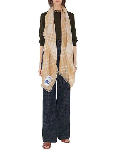 Wide Check Wool Scarf