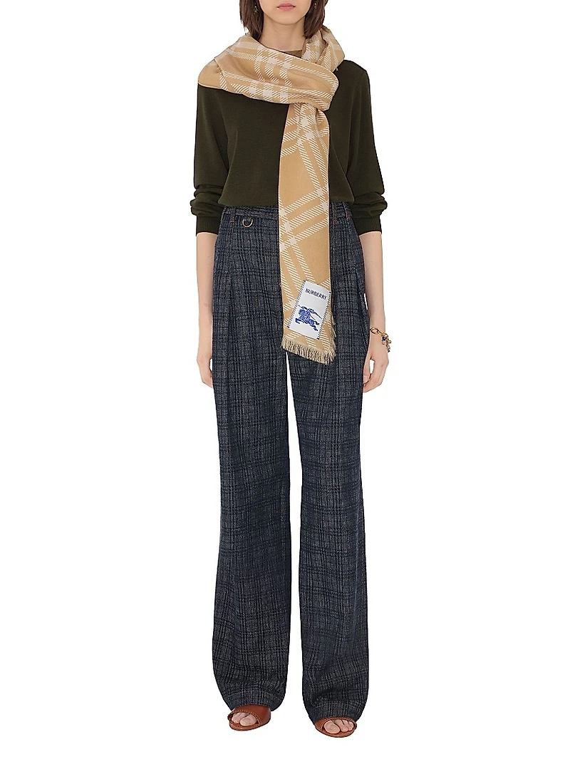 Wide Check Wool Scarf