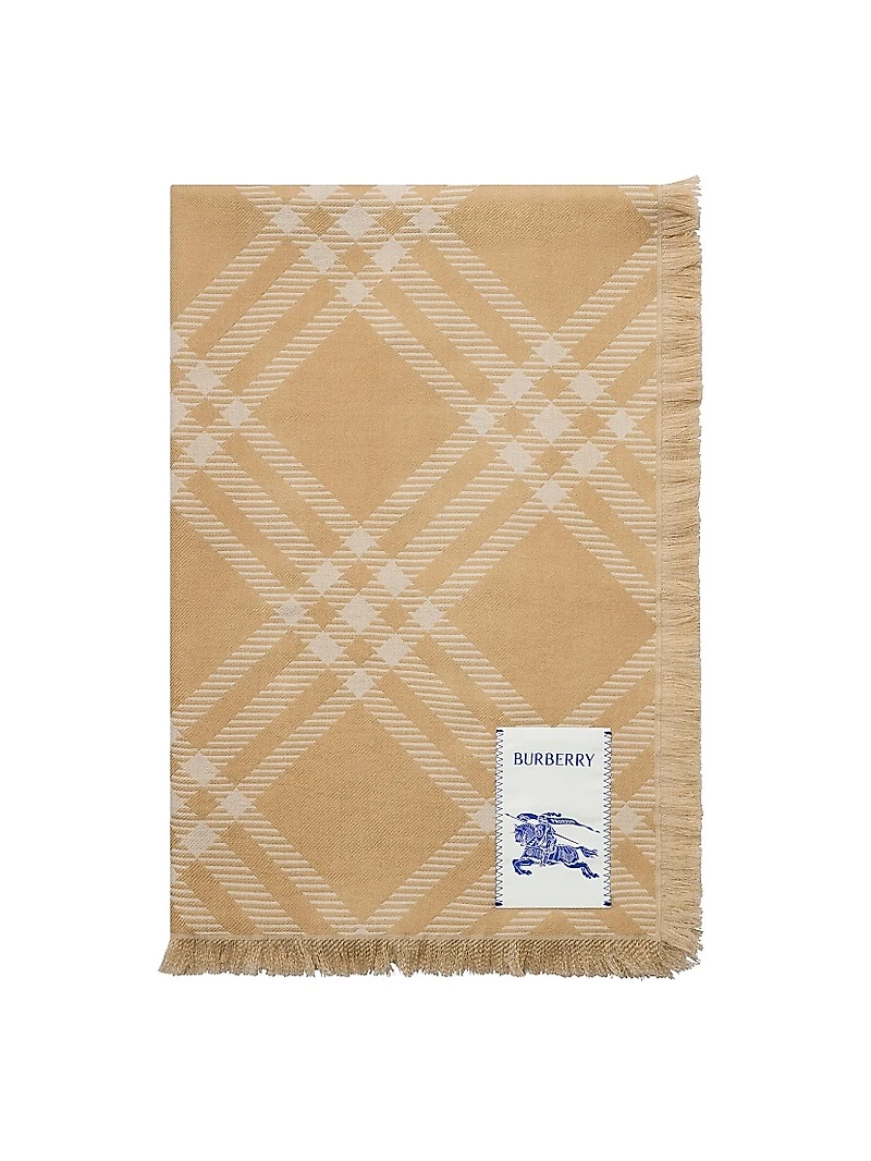 Wide Check Wool Scarf