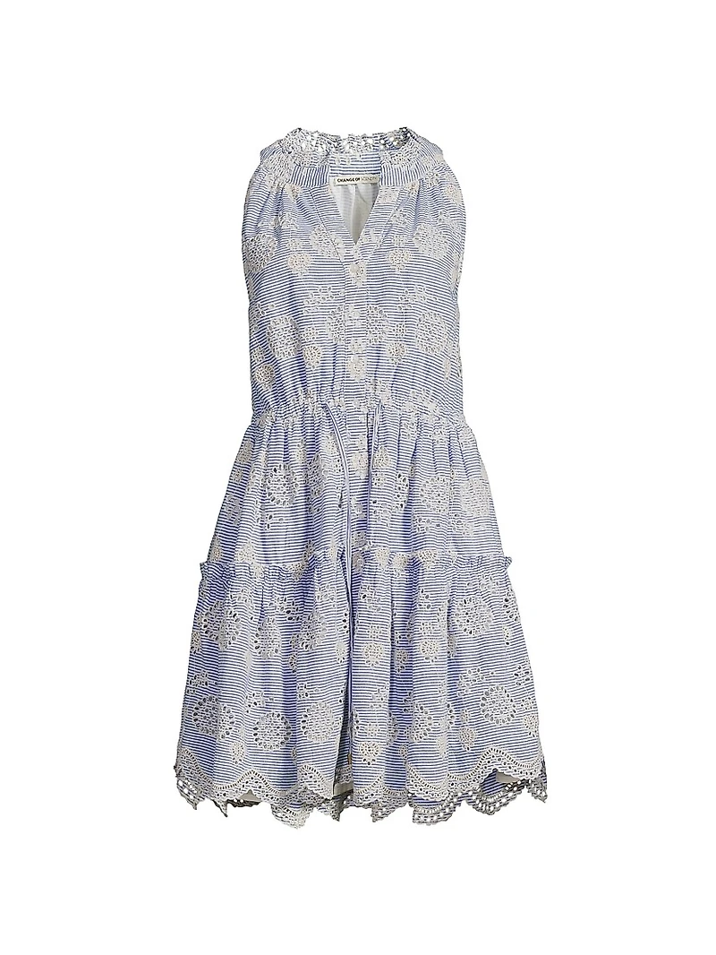 Charlotte Embroidered Striped Cotton Midi-Dress