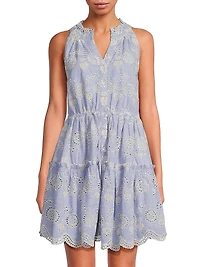 Charlotte Embroidered Striped Cotton Midi-Dress