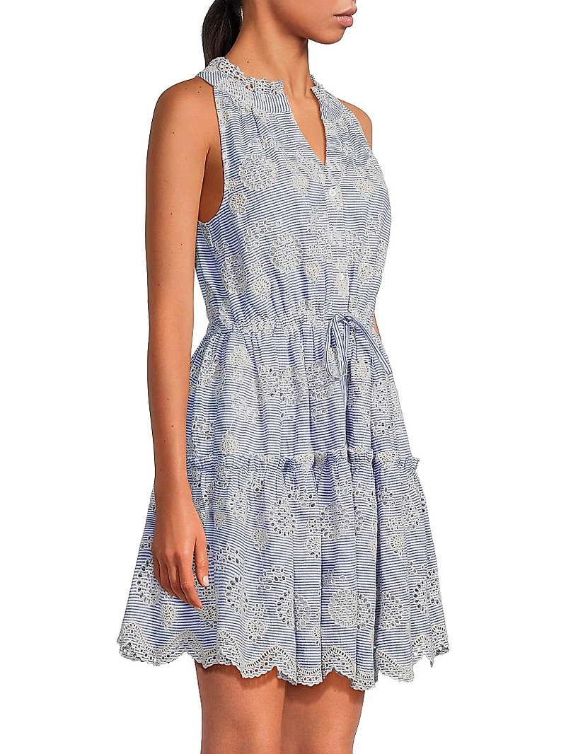 Charlotte Embroidered Striped Cotton Midi-Dress