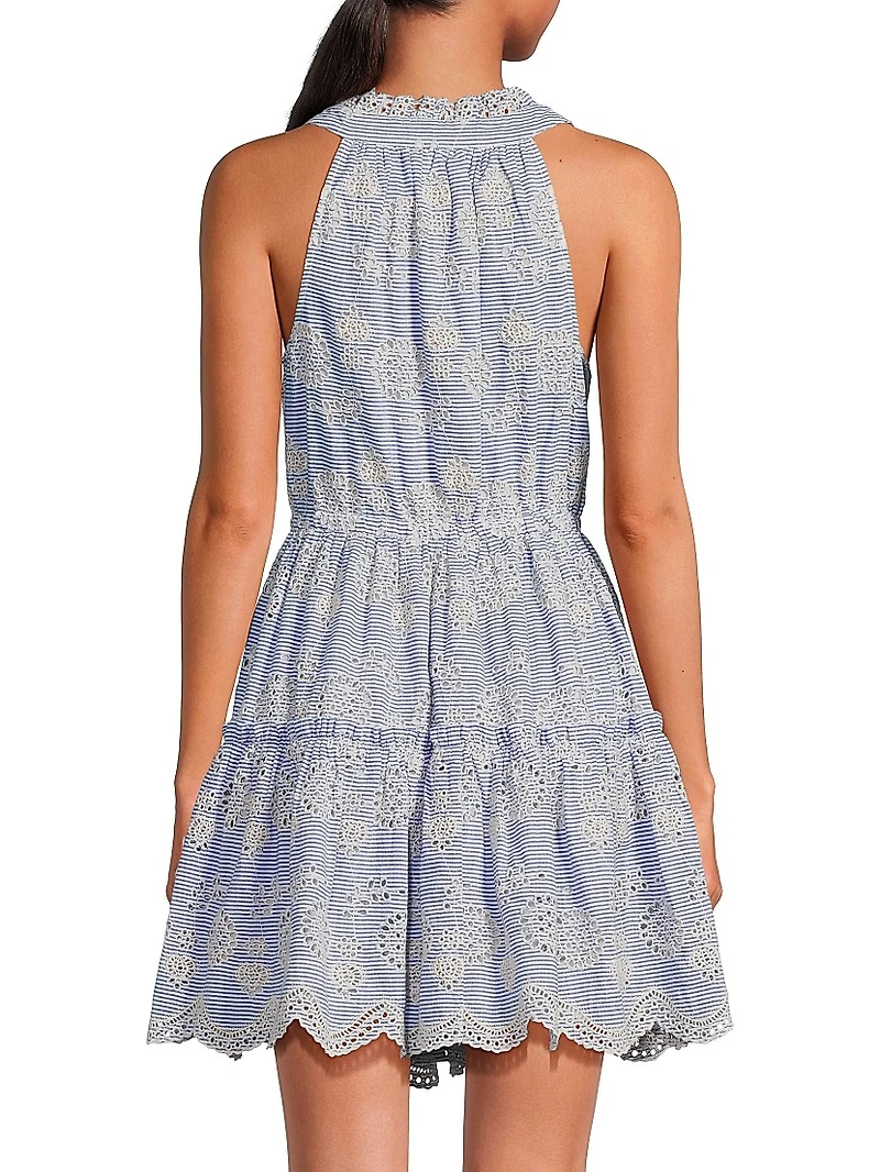 Charlotte Embroidered Striped Cotton Midi-Dress