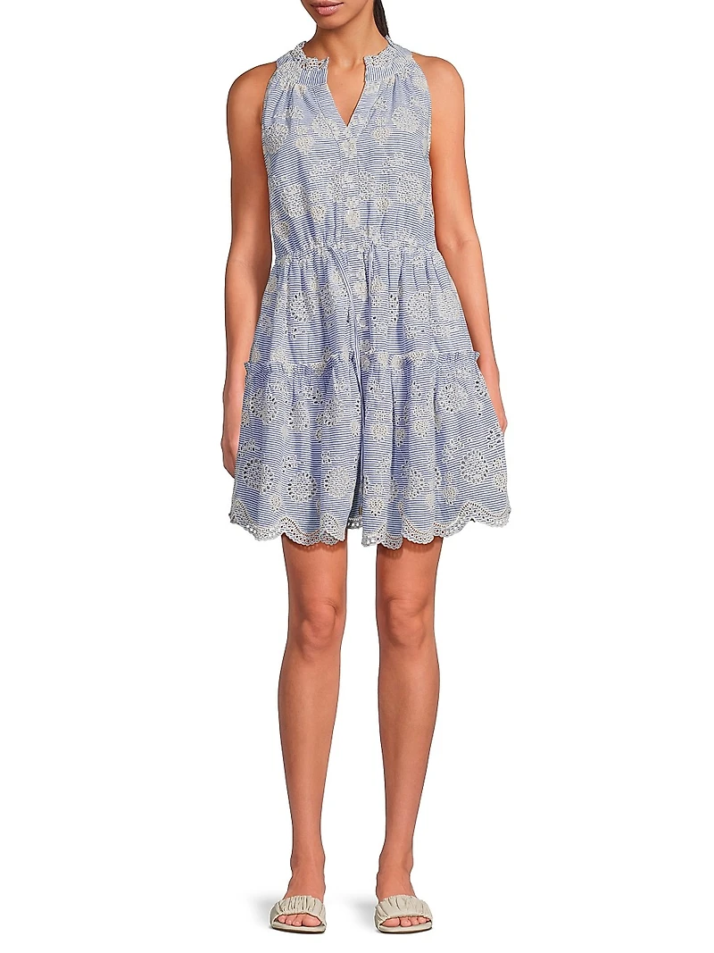 Charlotte Embroidered Striped Cotton Midi-Dress