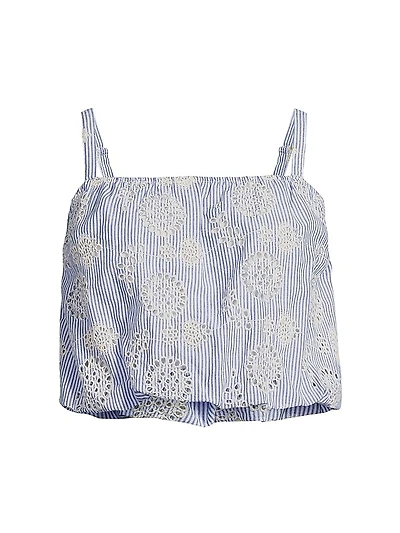 Dani Embroidered Striped Cotton Cami Top