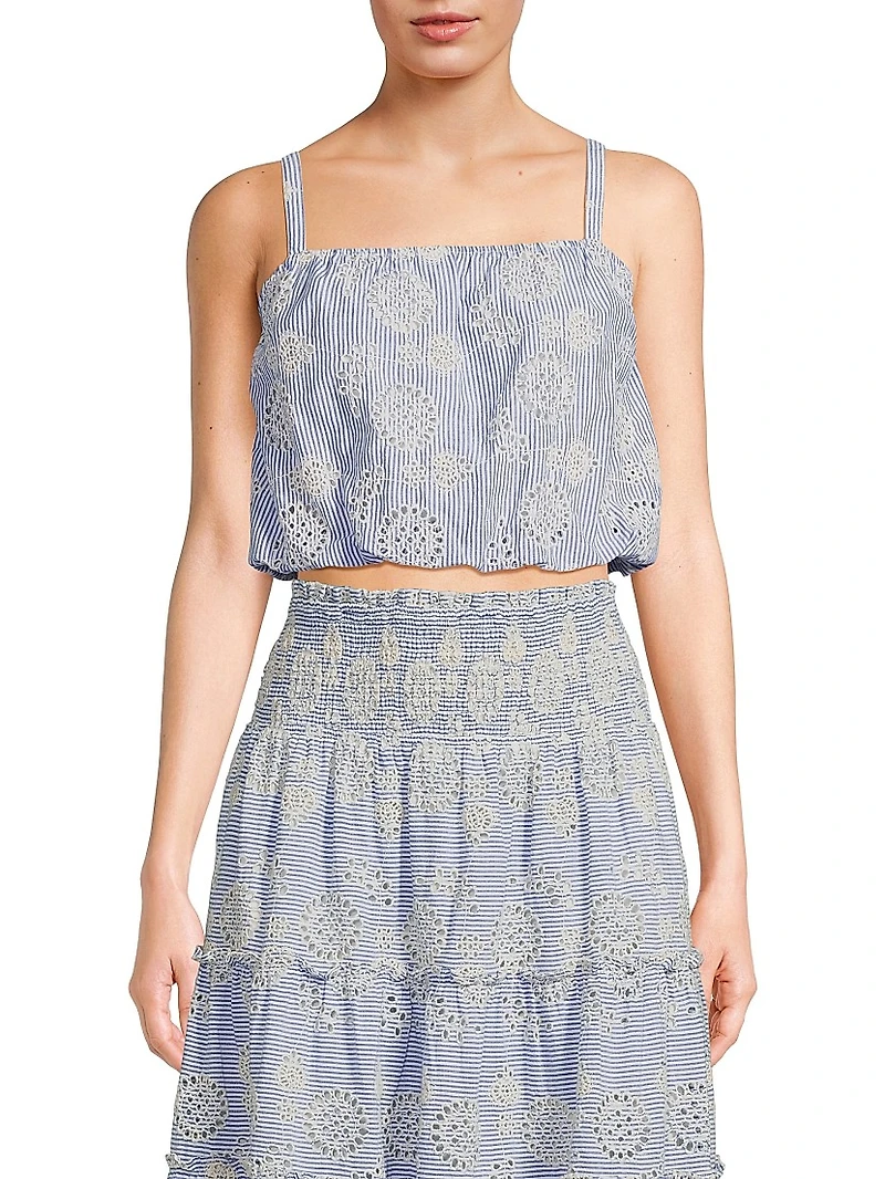 Dani Embroidered Striped Cotton Cami Top