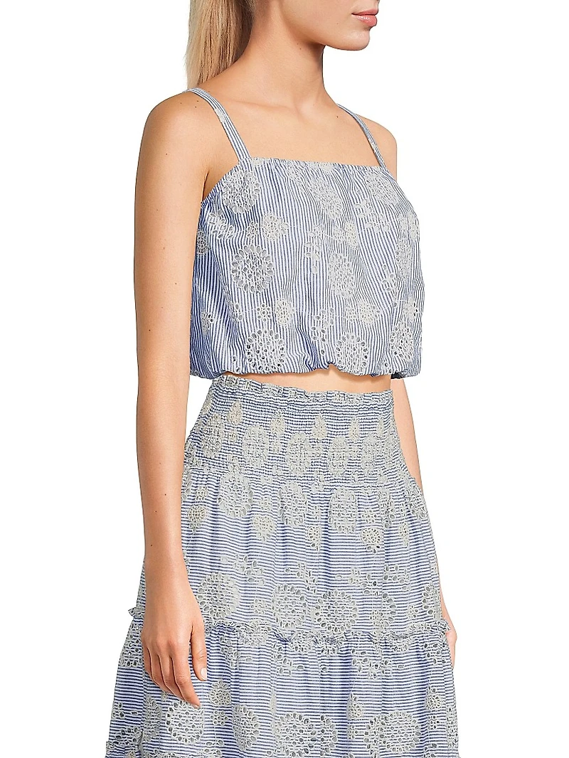 Dani Embroidered Striped Cotton Cami Top