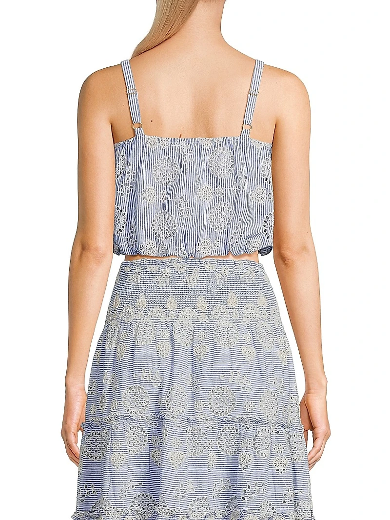 Dani Embroidered Striped Cotton Cami Top