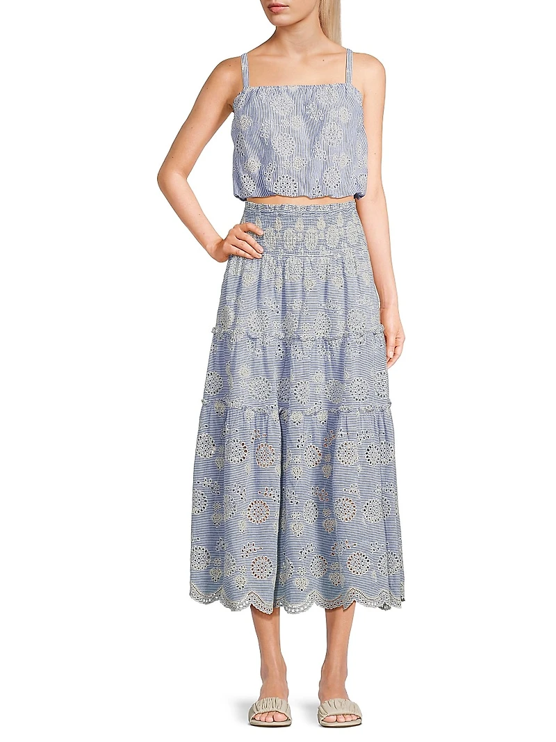 Dani Embroidered Striped Cotton Cami Top