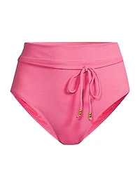 Belted Metallic High-Waisted Bikini Bottom