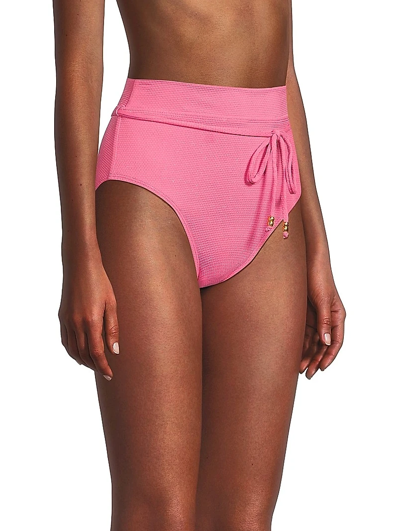 Belted Metallic High-Waisted Bikini Bottom