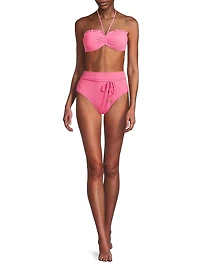 Belted Metallic High-Waisted Bikini Bottom