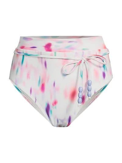 Belted Hazy Ikat High-Waisted Bikini Bottom