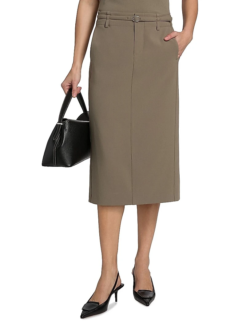 Belted Pencil Midi-Skirt