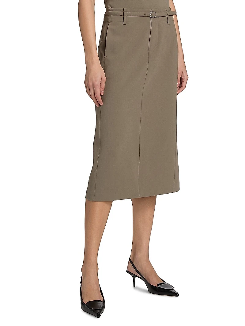 Belted Pencil Midi-Skirt