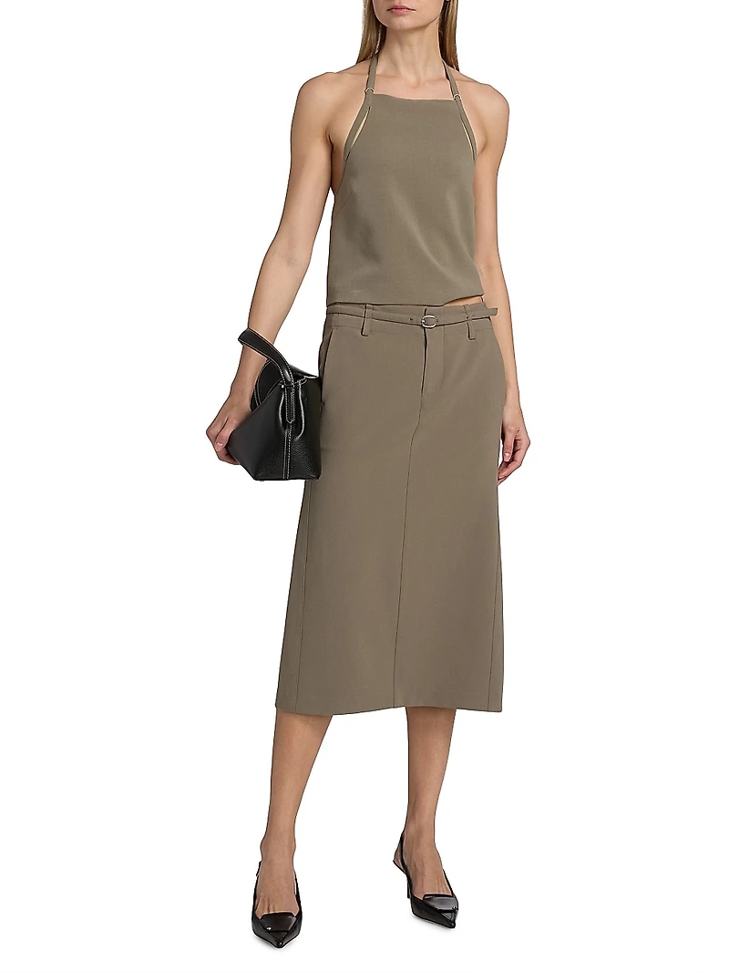 Belted Pencil Midi-Skirt