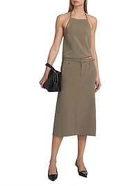 Belted Pencil Midi-Skirt