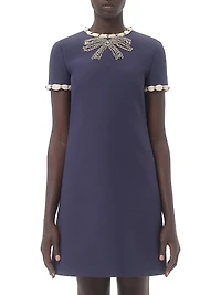 Embroidered Crepe Couture Short Dress